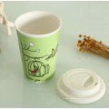 18oz Porcelain Travel Mug with White Sleeve Lid.